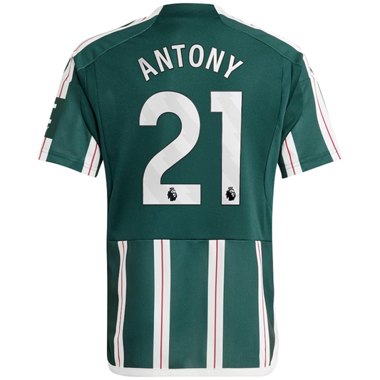 adidas Youth Manchester United Antony Away Jersey 23/24 (Green Night/Core White/