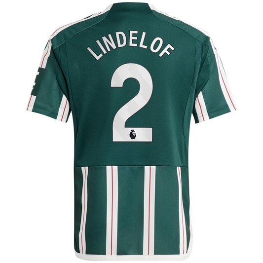 adidas Youth Manchester United Victor Lindelof Away Jersey 23/24 (Green Night/Co